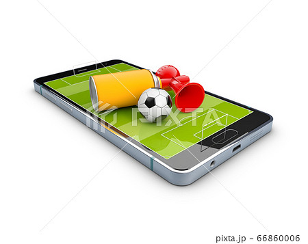 3d Rendering of Mobile soccer. Online ticket sales concept. Clipping path included 3d Rendering of Mobile soccer. Online ticket sales concept. Clipping path included 66860006