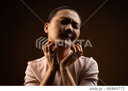 Asian woman was sick with irritate itching her Asian woman was sick with irritate itching her 66860772