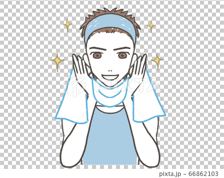 用毛巾擦臉的美女男人 66862103