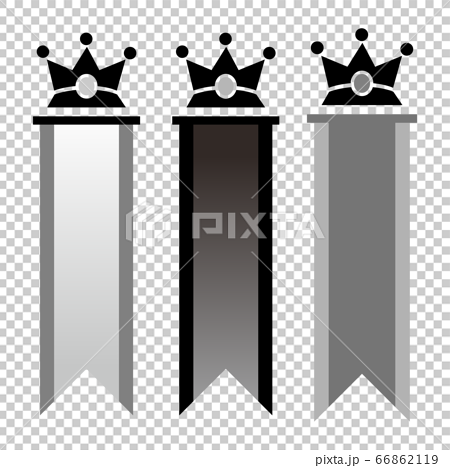 3種類の縦長の旗 王冠付き モノクロ のイラスト素材