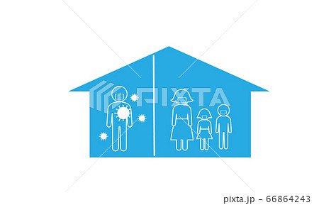 ウイルスの家族内感染を防ぐための家庭内隔離のイラスト素材