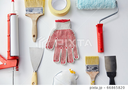 different painting work tools on white background different painting work tools on white background 66865820