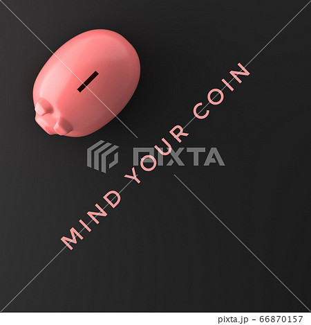 Save money concept with piggy bank and MIND YOUR COIN words on black plain background 66870157