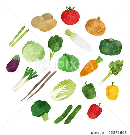 野菜の水彩画アイコンセットのイラスト素材