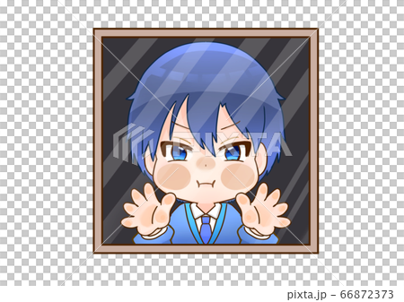 男孩把臉貼在窗戶上 66872373