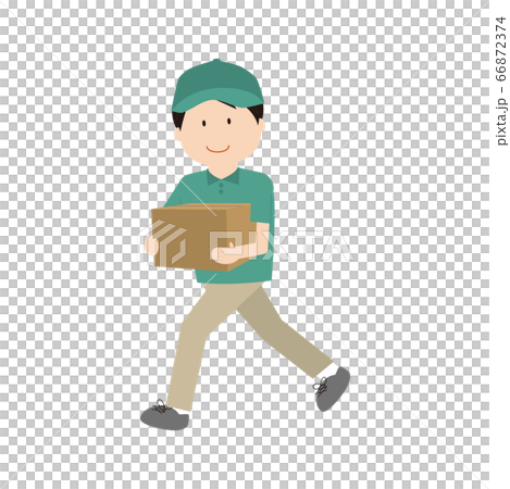 男送貨員（正在運行）帶沒有面具的紙板箱 66872374
