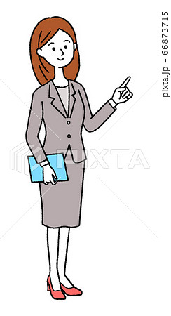 指差しポーズのビジネスウーマンのイラスト素材