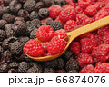 Blackberry and raspberry with wooden spoon 66874076