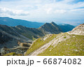 Breathtaking landscape in Carpathian mountains. With high green hills and rocks 66874082