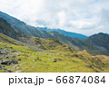 Breathtaking landscape in Carpathian mountains. With high green hills and rocks 66874084