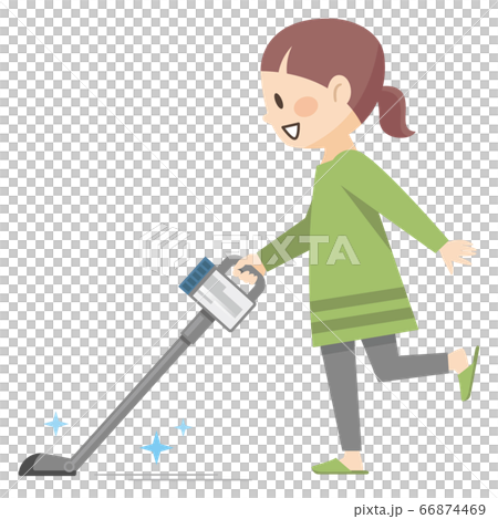 Young woman vacuuming a cordless 66874469
