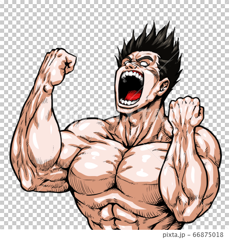 Guts, Reverse hair, Frenzy, Screaming, Screaming, Drama, Cartoon, Muscles, Bodybuilding, Macho, Posing, Front view, White background, 66875018