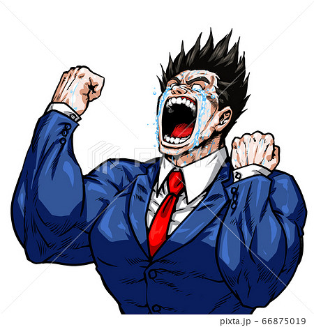 ガッツ,逆毛,逆上,絶叫,雄叫び,劇画,漫画,筋肉,ボディビル,マッチョ,ポーズ,正面,白背景, 66875019