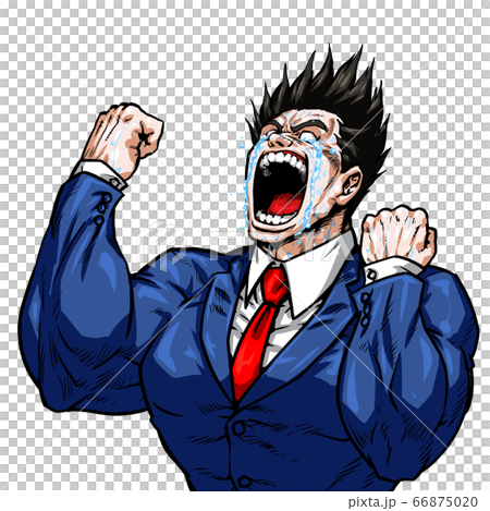 ガッツ,逆毛,逆上,絶叫,雄叫び,劇画,漫画,筋肉,ボディビル,マッチョ,ポーズ,正面,白背景, 66875020