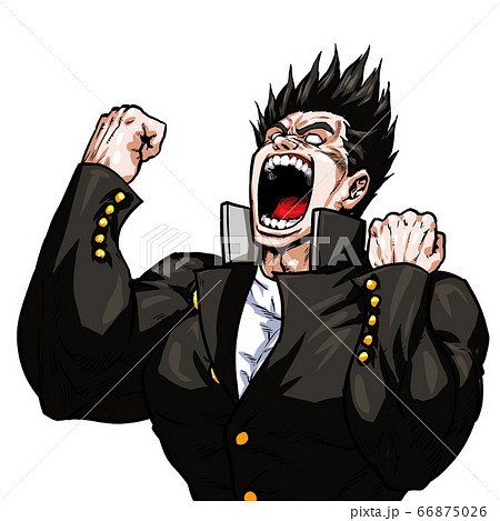 ガッツ,逆毛,逆上,絶叫,雄叫び,劇画,漫画,筋肉,ボディビル,マッチョ,ポーズ,正面,白背景, 66875026