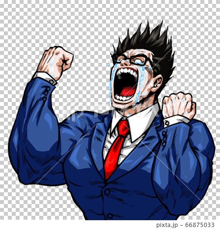 ガッツ,逆毛,逆上,絶叫,雄叫び,劇画,漫画,筋肉,ボディビル,マッチョ,ポーズ,正面,白背景, 66875033