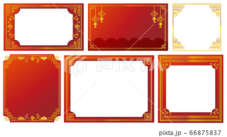 中華 アジア フレーム 赤 飾り罫 66875837