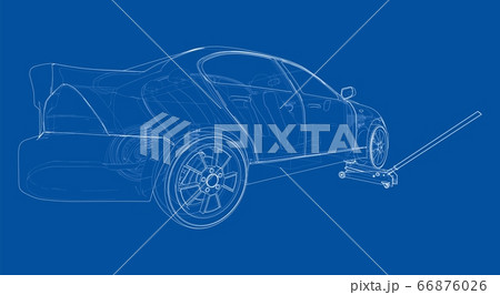 Concept car with Floor Car Jack. Vector 66876026