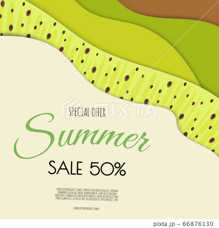 Summer sale banner design with paper cut kiwi top view background. Vector illustration Summer sale banner design with paper cut kiwi top view background. Vector illustration 66876130