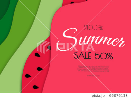 Summer sale banner design with paper cut watermelon top view background. Vector illustration Summer sale banner design with paper cut watermelon top view background. Vector illustration 66876133