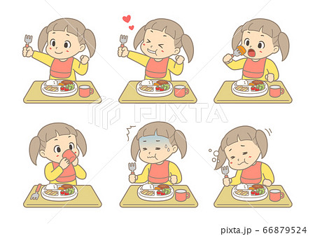 ごはんを食べる女の子のイラスト素材