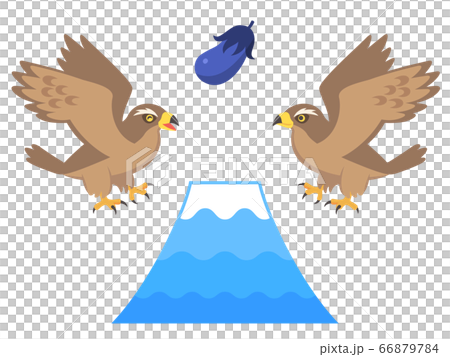 Illustration set of Mt. Fuji, hawk and eggplant 66879784