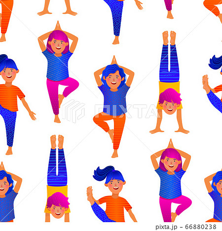 Yoga Colorful cartoon characters seamless pattern. 66880238