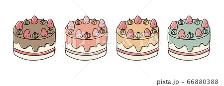 手書きケーキのイラストのセット かわいい 記念日のイラスト素材 66880388 Pixta