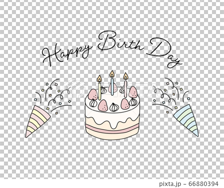 Happybirthdayのイラスト ケーキ クラッカー 手書きのイラスト素材