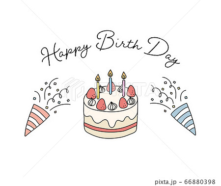 Happybirthdayのイラスト ケーキ クラッカー 手書きのイラスト素材 66880398 Pixta