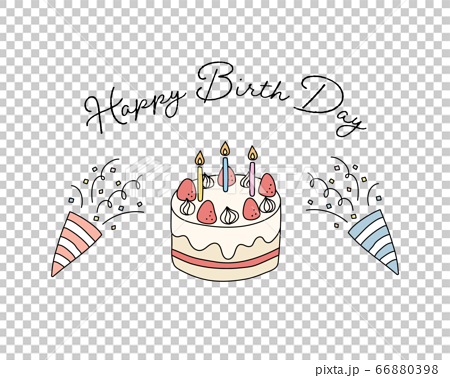 Happybirthdayのイラスト ケーキ クラッカー 手書きのイラスト素材 66880398 Pixta