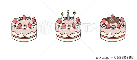 手書きケーキのイラストのセット かわいい 記念日のイラスト素材 66880399 Pixta