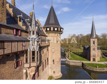 Aerial bird Eye view of De Haar castle, Netherlands 66880457