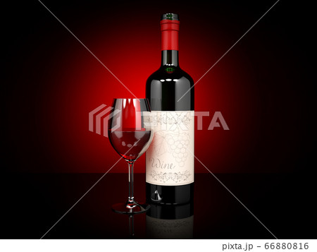 Red wine. Bottle and glass of wine. On dark red background 66880816