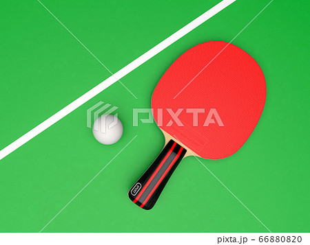 Red table tennis racket with ball. On green background Red table tennis racket with ball. On green background 66880820