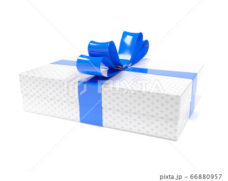 Gift box. White box with blue bow. 3d rendering illustration 66880957