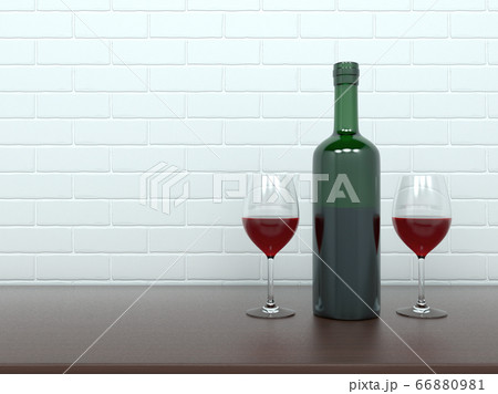 Wine bottle with glasses filled with red wine 66880981