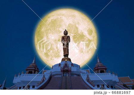 Full Buck moon on night sky in the Asanha bucha 66881697