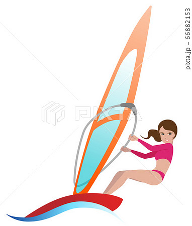 ウィンドサーフィンをする女性 白背景のイラスト素材