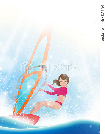 ウィンドサーフィンをする女性のイラスト素材