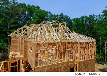 Wooden roof framework on stick built home under Wooden roof framework on stick built home under 66883766
