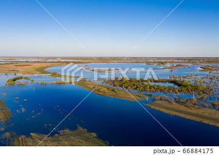 Scenic aerial view of high water in spring time 66884175
