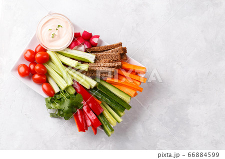 Healthy vegetables snack with yogurt 66884599