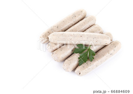 Pile of traditional bavarian white sausages 66884609