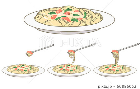 スパゲッティ サーモンのクリームパスタ のイラスト素材