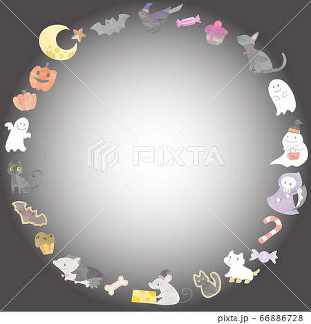 水彩風のかわいいハロウィーンのフレーム 夜 内側白 のイラスト素材