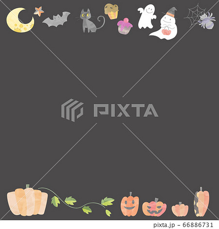 水彩風のかわいいハロウィーンのフレーム 夜 のイラスト素材