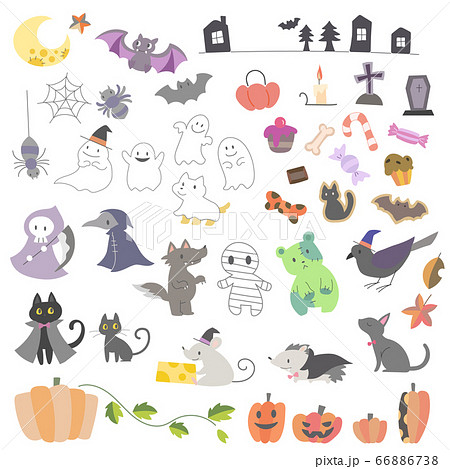 かわいいハロウィーンのイラストセット 白バック のイラスト素材