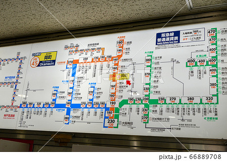 阪急電鉄と能勢電鉄の運賃表