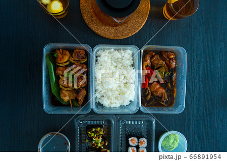 Asian food, sushi, rolls, rice and chicken Asian food, sushi, rolls, rice and chicken 66891954
